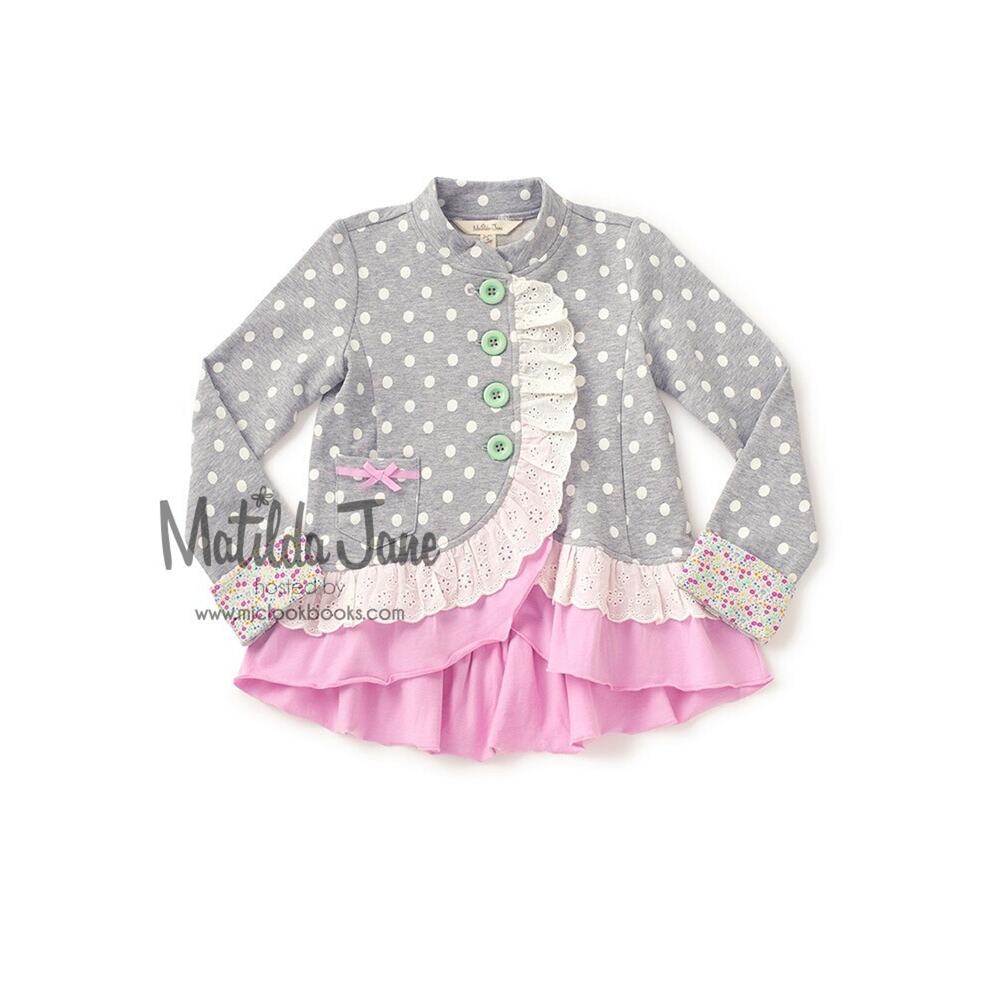 Matilda Jane Adventure Begins Lead the Way Jacket Polka Dot Pink Gray Size 8